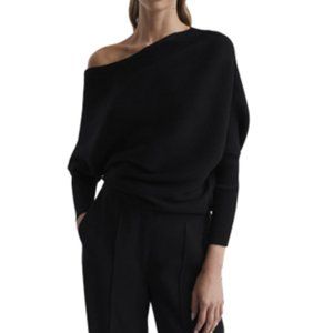 REISS Lorna Asymmetric One Shoulder Sweater - Black, Sz S